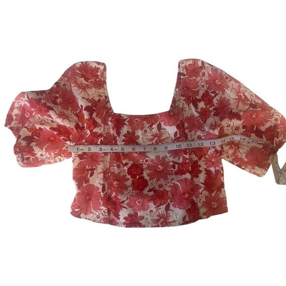 Lucky Brand Women’s Linen Crop‎ Top Red Ivory Floral Size Small MWT - Picture 3 of 9